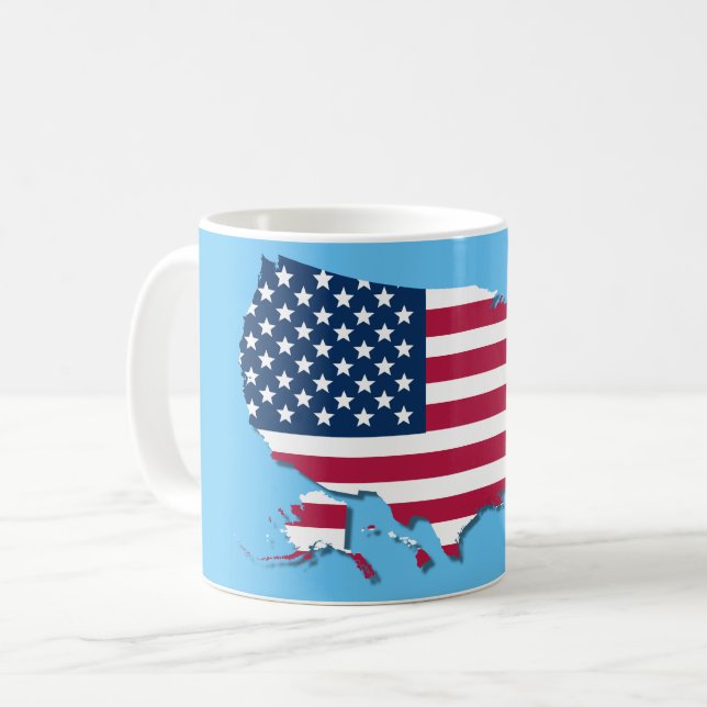 United Staaten Map and Flag White Red Blue Kaffeetasse (Vorderseite Links)