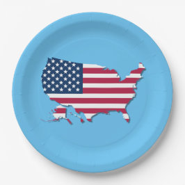 United Staaten Map and Flag White Red Blue Pappteller
