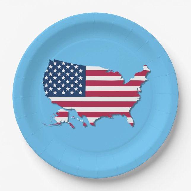 United Staaten Map and Flag White Red Blue Pappteller (Vorderseite)
