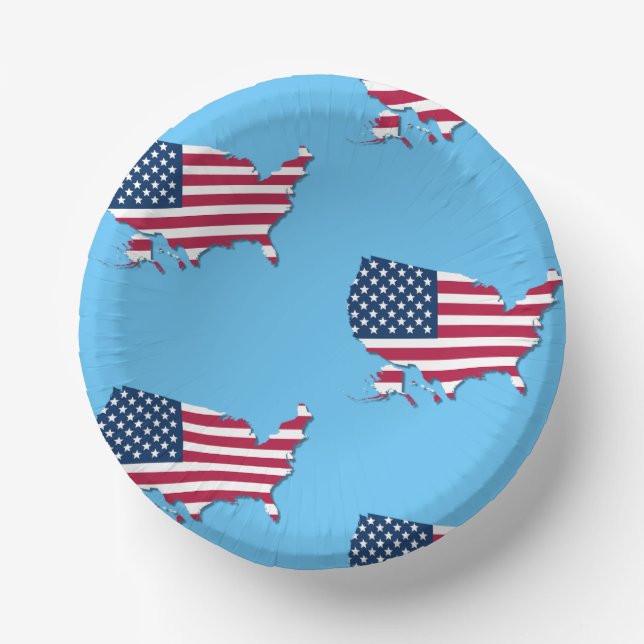 United Staaten Map and Flag White Red Blue Pattern Pappteller (Vorderseite)