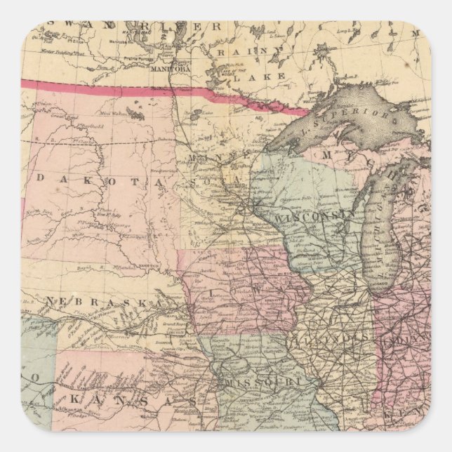 United Staaten Map mit Pony Express Route Quadratischer Aufkleber (Vorderseite)
