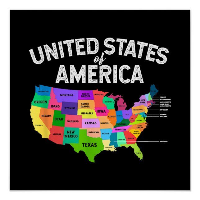 United Staaten Map T - Shirt US Reisegeschenk Poster (Vorderseite)