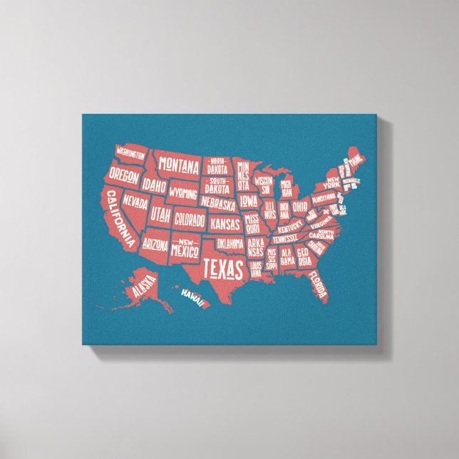 United Staaten Map | Typografie Leinwanddruck (Vorderseite)