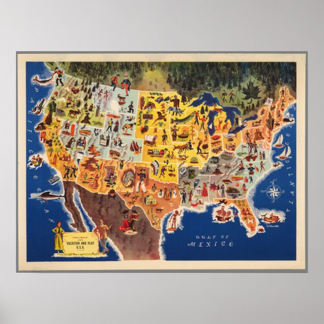 United Staaten Map - Urlaub und Spiel Poster (Vorne)