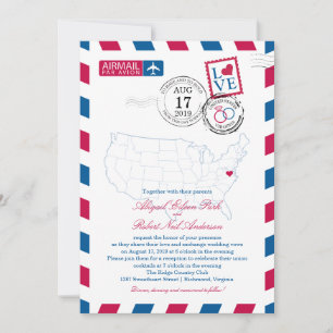 United Staaten Map Virginia USA Airmail   Hochzeit Einladung