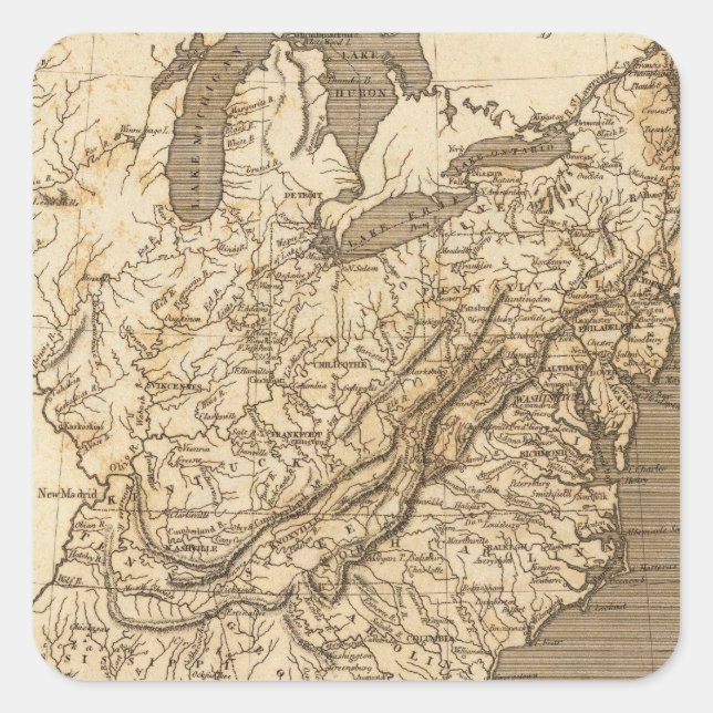 United Staaten Map von Arrowsmith Quadratischer Aufkleber (Vorderseite)