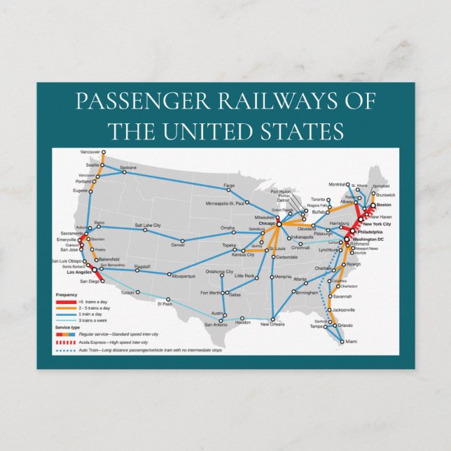 United Staaten Railway Map Postcard Postkarte (Vorderseite)