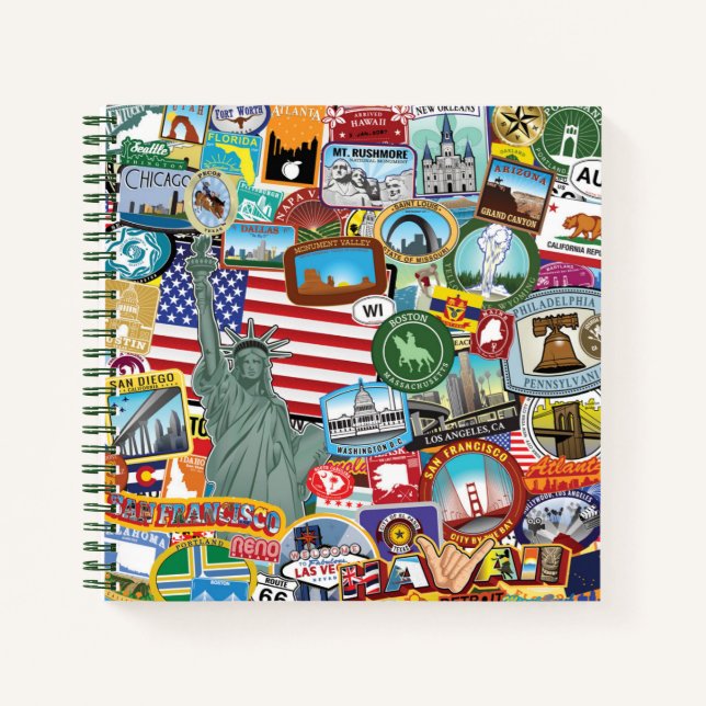 United Staaten Travel Sticker Pattern Notizbuch (Vorderseite)