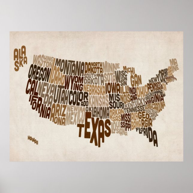 United Staaten Typografy Text Map Poster (Vorne)