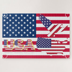 United Staaten - USA Map & Eagle Flag - Herz
