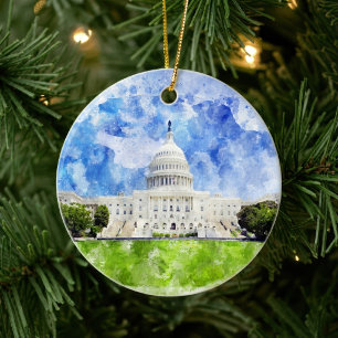United States Capitol in Washington DC Aquarell Keramik Ornament