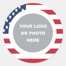 United States Flag Border with Logo Runder Aufkleber