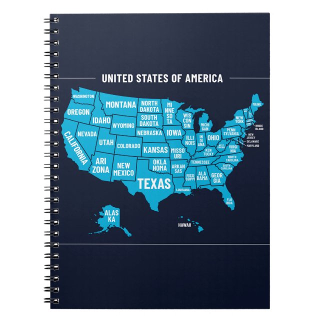 United States Map Teal Minimal Design Notizblock (Vorderseite)