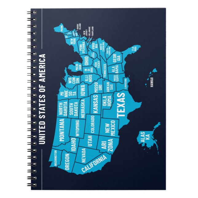 United States Map Teal Minimal Design Notizblock (Vorderseite)