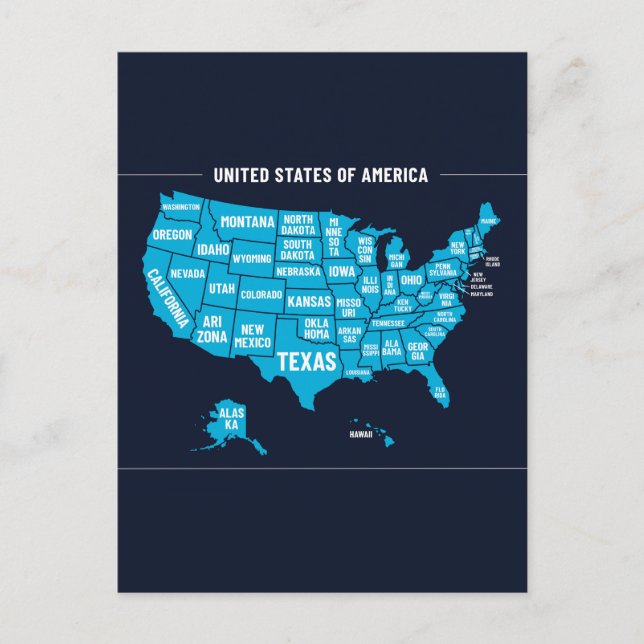 United States Map Teal Minimal Design Postkarte (Vorderseite)