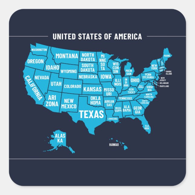 United States Map Teal Minimal Design Quadratischer Aufkleber (Vorderseite)