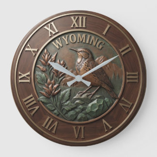 United States Meadowlark and Buffalo Nature Wood Große Wanduhr