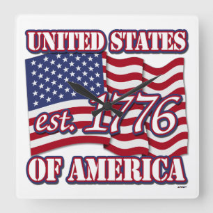 United States Of America est 1776 with USA Flag Quadratische Wanduhr
