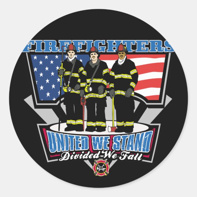 United We Stand Feuerwehr Runder Aufkleber (Vorderseite)