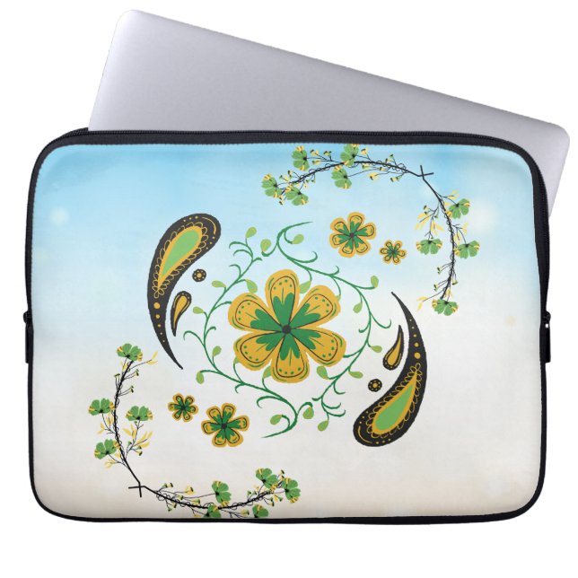 Unity Blossom – Friedliche grün-gelbe Harmonie Laptopschutzhülle (Vorderseite)