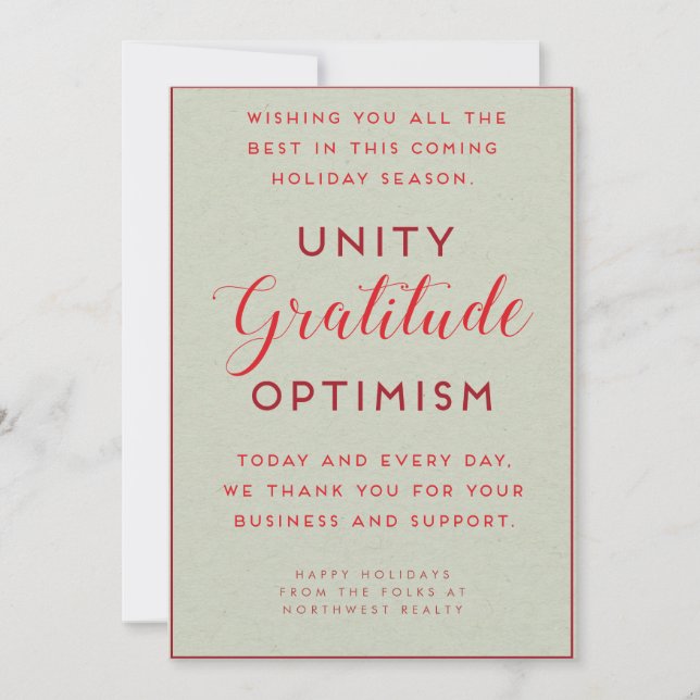 Unity, Dankbarkeit & Optimismus Business Holiday C (Vorderseite)