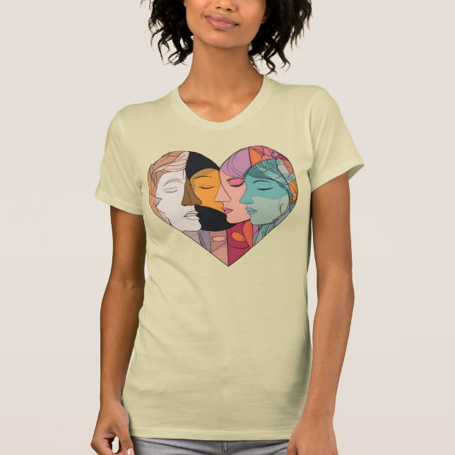 Unity Heart Diverse Faces Line Art Diversity  T-Shirt (Vorderseite)