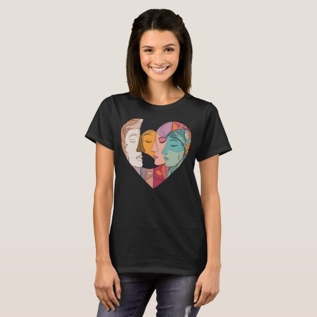 Unity Heart Diverse Faces Line Art Diversity  T-Shirt (Vorne ganz)