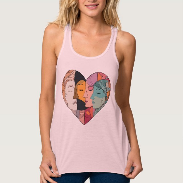 Unity Heart Diverse Faces Line Art Diversity  Tank Top (Vorderseite)