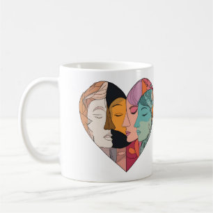 Unity Heart Diverse Gesichter Linienkunst Vielfalt Kaffeetasse