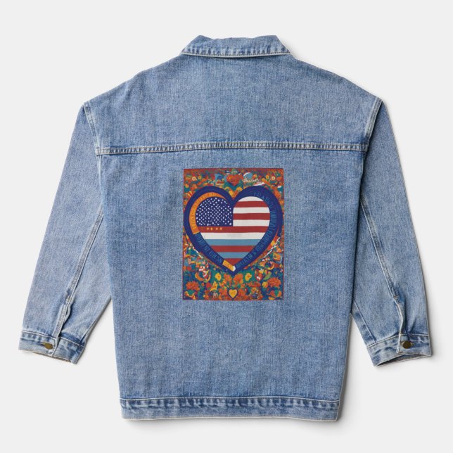 Unity Hearts: Hispanic Heritage Flag Design Jeansjacke (Rückseite)