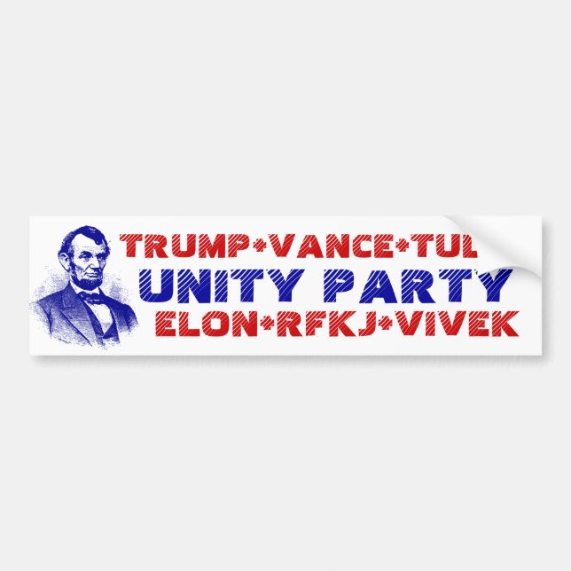 UNITY PARTY Trump Vance Tulsi Elon RFKJ Vivek Autoaufkleber (Vorne)