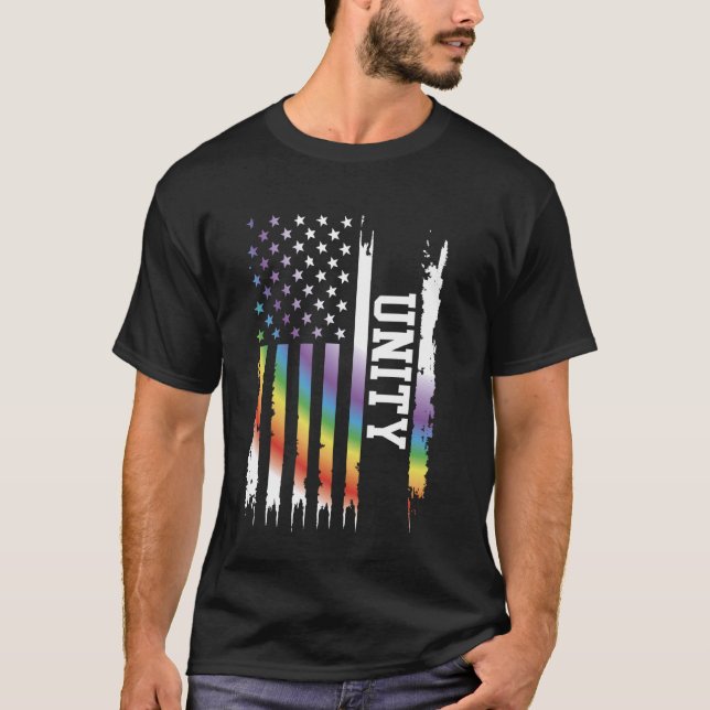 Unity United Staaten Rainbow unter US-Flagge T-Shirt (Vorderseite)