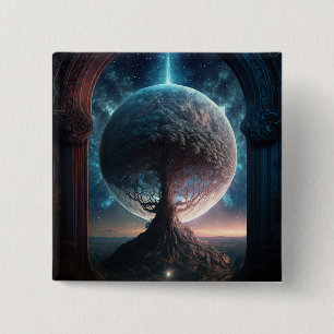 Universe Cosmic Tree Surreal Fantasy Art Button