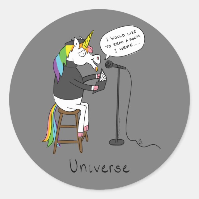 Universe Einhorn Lektüre Gedichte Sonnenkleber Runder Aufkleber (Vorderseite)