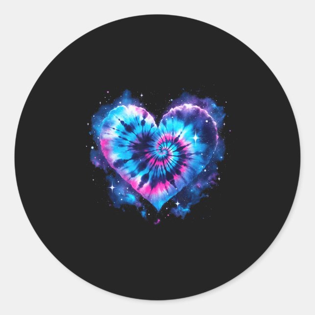 Universe Love Tie-dye Heart Tee - Hippie Valentine Runder Aufkleber (Vorderseite)