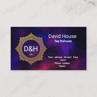 Universe Navy Blue Red Gold Elegante Arabesque Visitenkarte