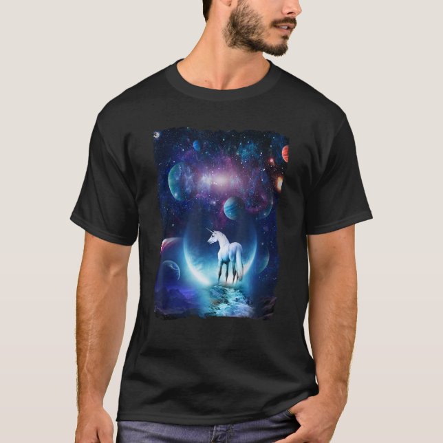 Universe Space Random Galaxy Graphics Unicorn T-Shirt (Vorderseite)