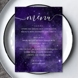 Universe Sterne. Hochzeit von lila Weltraumnachtss Menükarte