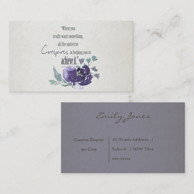 UNIVERSE VERSUCHT SIE, EINEN BLAUEN BLUE FLORAL ZU VISITENKARTE (Vorne/Hinten)