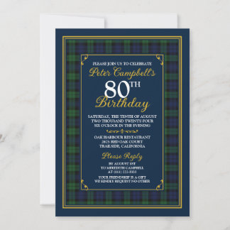 Universell Black Watch Tartan 80. Geburtstag Einladung