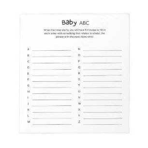 Universelles Gender Neutral Baby Shower ABC Game Notizblock