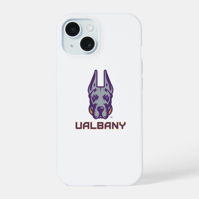 Universität Albany Great Danes iPhone 15 Hülle (Rückseite)