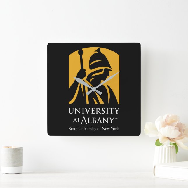 Universität Albany - Iconic-Logo Quadratische Wanduhr (Zuhause)