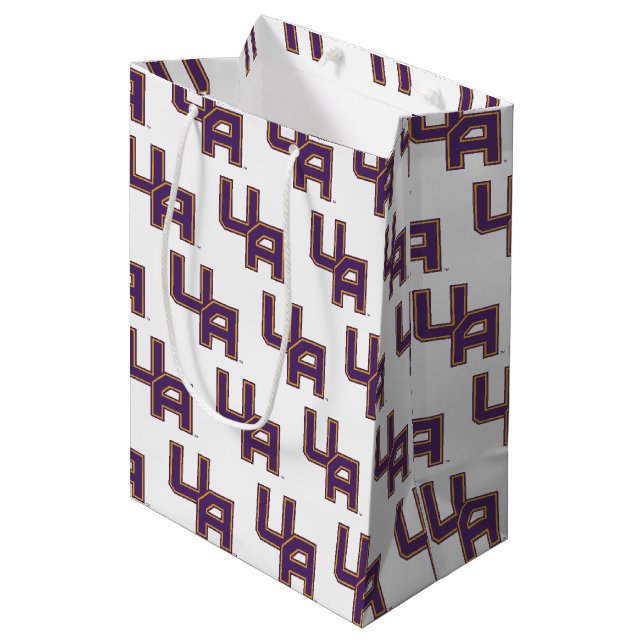 Universität Albany - Initials-Logo Mittlere Geschenktüte (Vorderseite Schrägansicht)