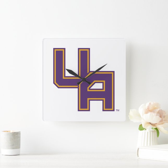 Universität Albany - Initials-Logo Quadratische Wanduhr (Zuhause)