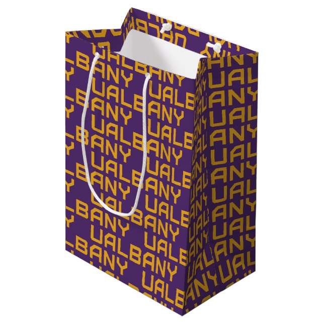 Universität Albany Wordmark 2 Mittlere Geschenktüte (Vorderseite Schrägansicht)