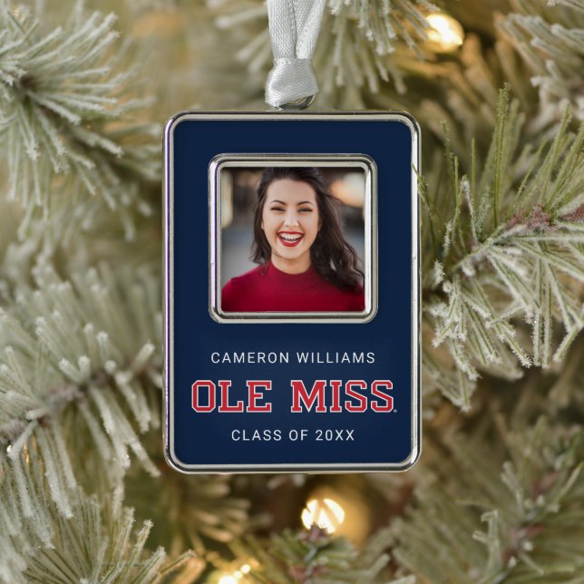 Universität Mississippi | Ole Miss Wordmark Rahmen-Ornament Silber (Baum)