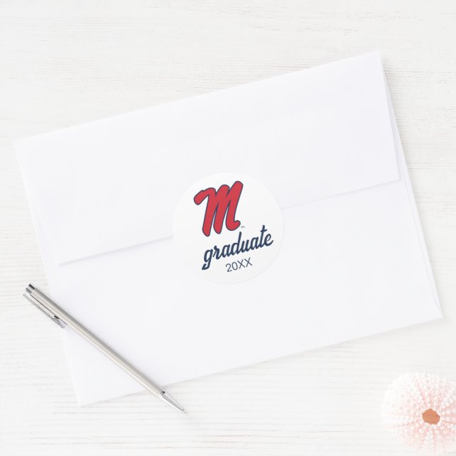 Universität Mississippi | Script M Runder Aufkleber (Umschlag)