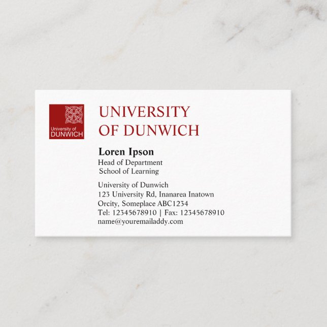 University Style - Maroon Visitenkarte (Vorderseite)