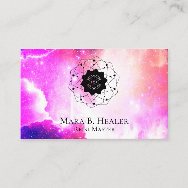 * Universum-kosmische heilige Geometrie-lila Rosa Visitenkarte (Vorderseite)